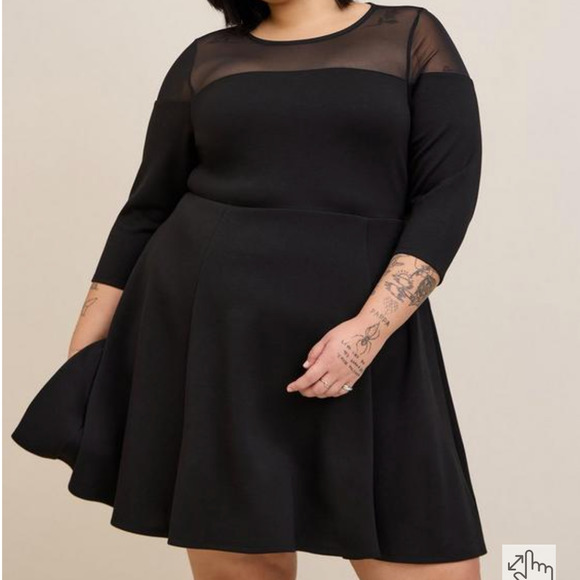 NWT Torrid Black Cupro and Mesh Skater Mini Dress - Picture 1 of 7